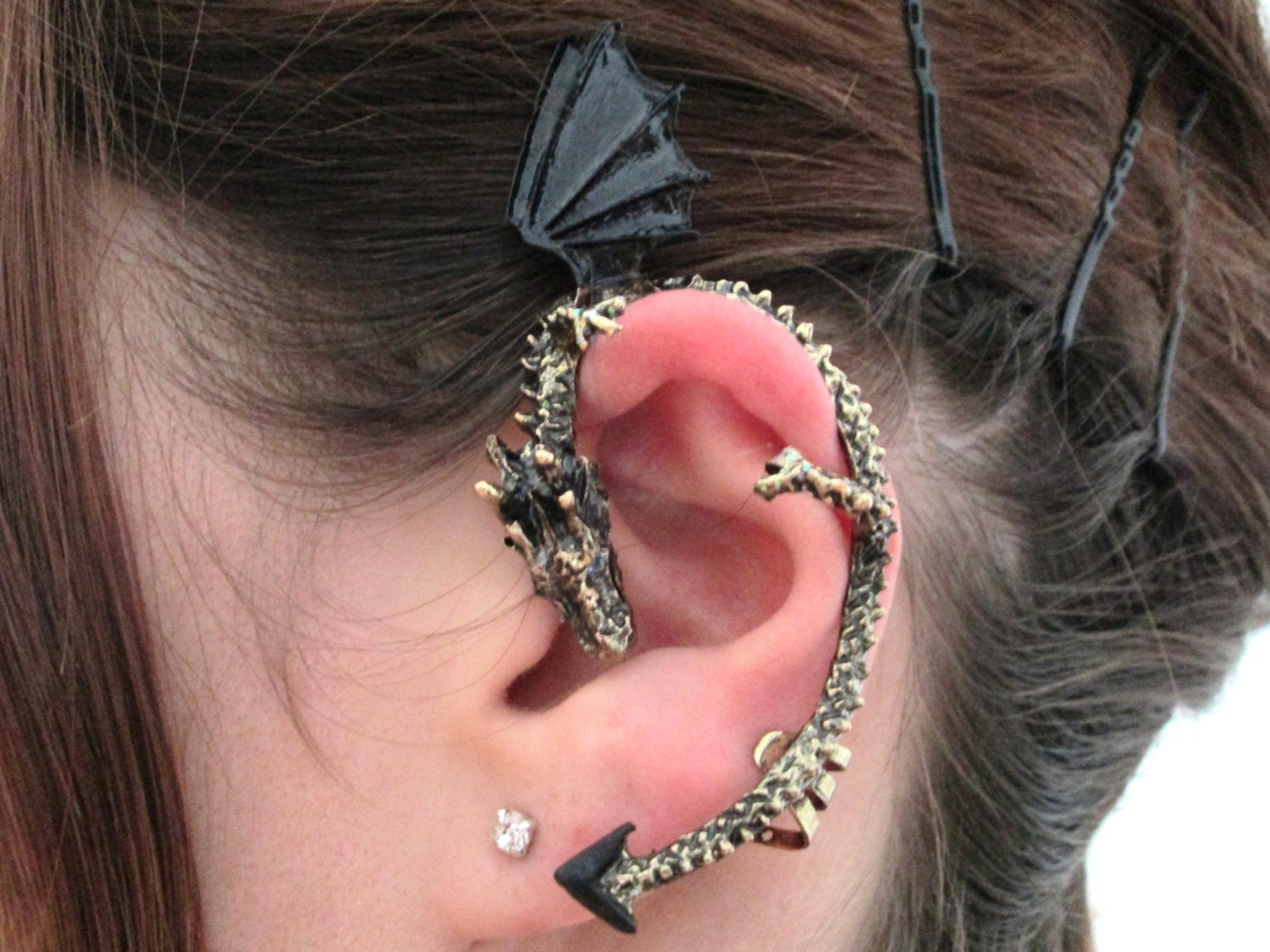 Black dragon ear cuff wrap earring gothic jewelry