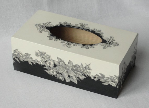 decoupage paper tissue easy box with Decoupage floral black and Tissue Cover motif. Box in