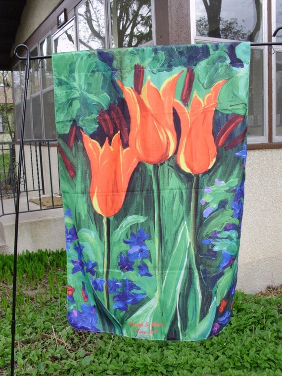 Large Garden Flag Orange Tulips Outdoor Lawn Porch