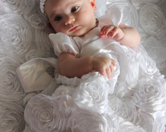 Custom handmade white baby baptism dress