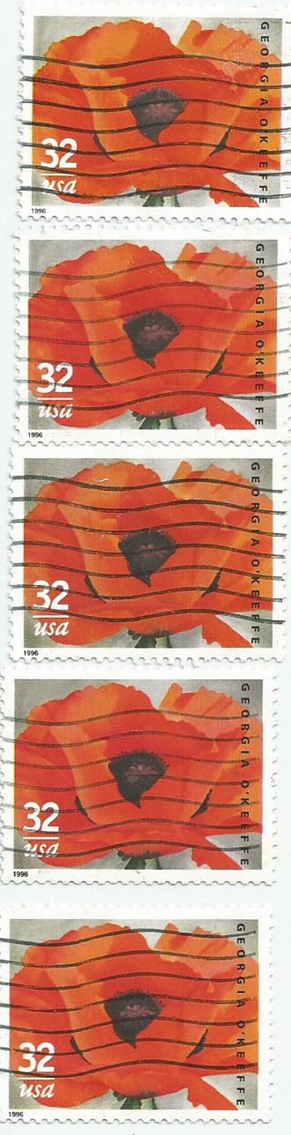 5 O'Keeffe Red Poppy Stamps