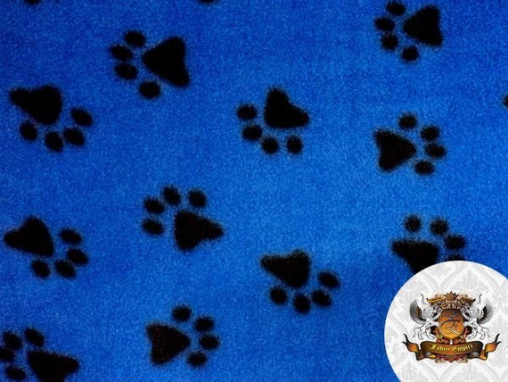 Fleece Animal Print Pawprint Royal Blue Fabric / 58 Wide