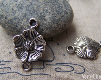 20 pcs of Antique Silver Flower Connector Charms 15x25mm A1128
