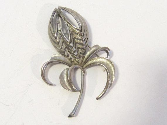 Signed TORINO vintage jewelry silver tone brooch