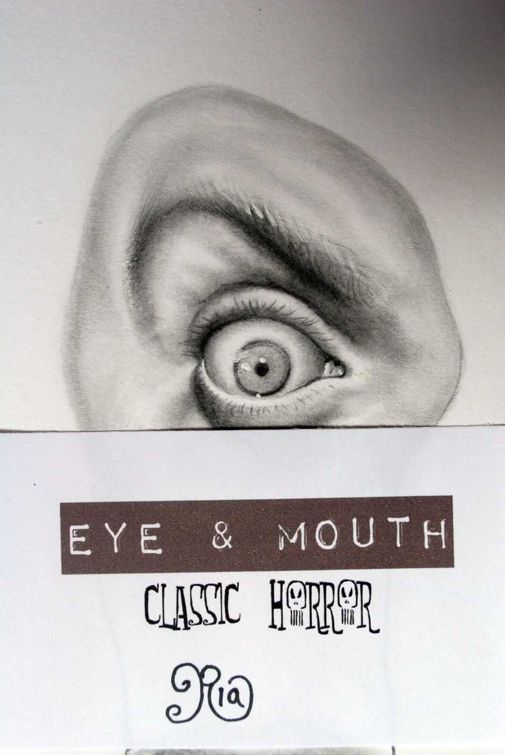 original drawing EyE & MOUTH By Ria small surreal pencil