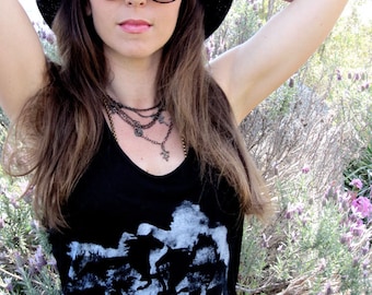 Primitive art - horses running graphic tank top