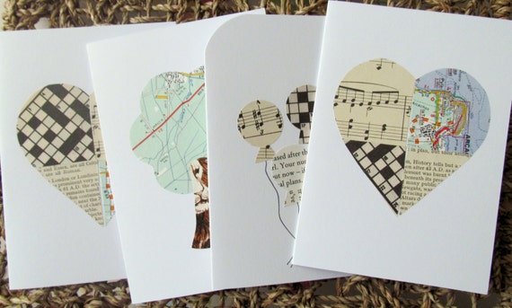 Blank card set: upcycled cards - heart, tree and balloons blank greeting cards for all occasions, eco friendly, made in UK