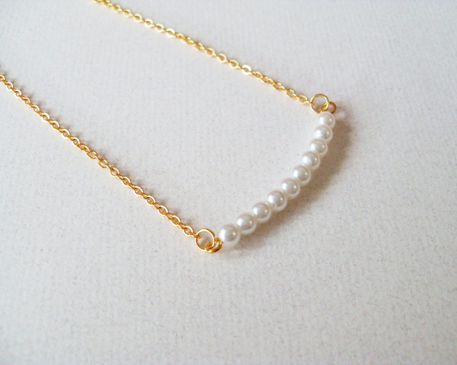 Delicate Pearl Necklace. A Gold Chain Necklace by