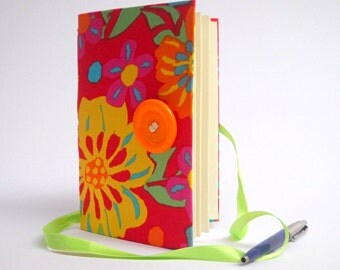 Red journal flowers journal, Handmade journal, notebook, Writing journal, colorful journal, lined journal, diary, fabric journal notebook