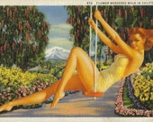 California Postcard Original Collage Art on Paper Flower Garden Artwork Pin Up Postcard Swimsuit Pinup Art Work California Postcard Original Collage Art on Paper Flower Garden Artwork Pin Up Postcard Swimsuit Pinup Art Work