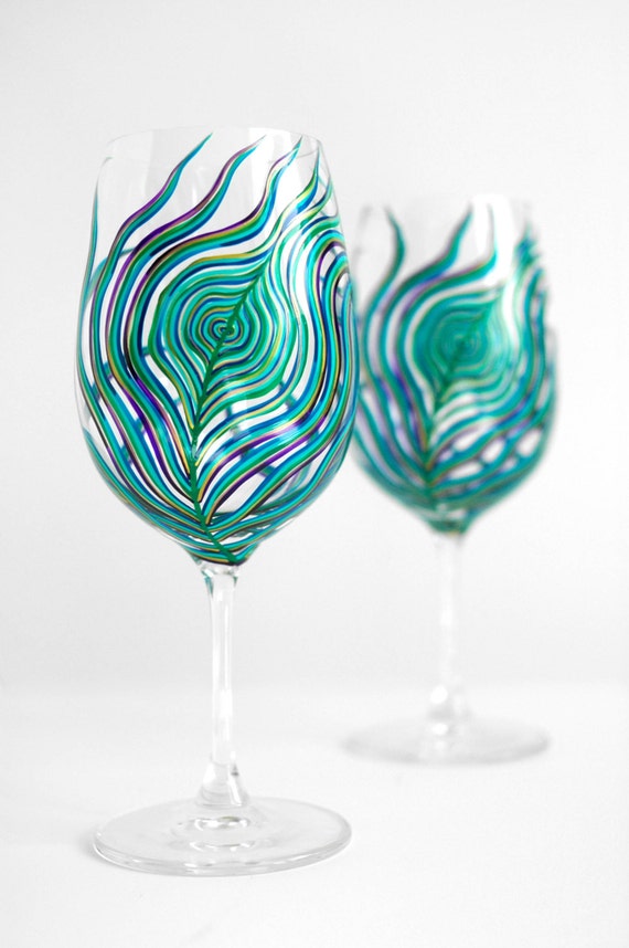 Peacock Feather Wine Glasses