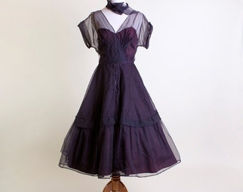Vintage 1950s Dress - Don Miguel Sheer Pintuck Bombshell Evening Dress - Medium
