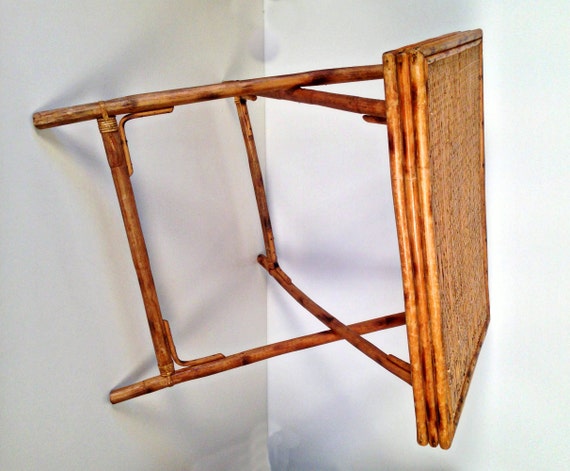 vintage rattan bamboo folding side end table