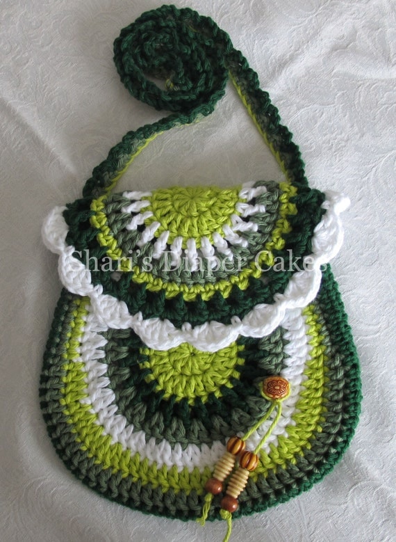 Multi Green Crochet Purse Shoulder Bag by ShariKaysKreations