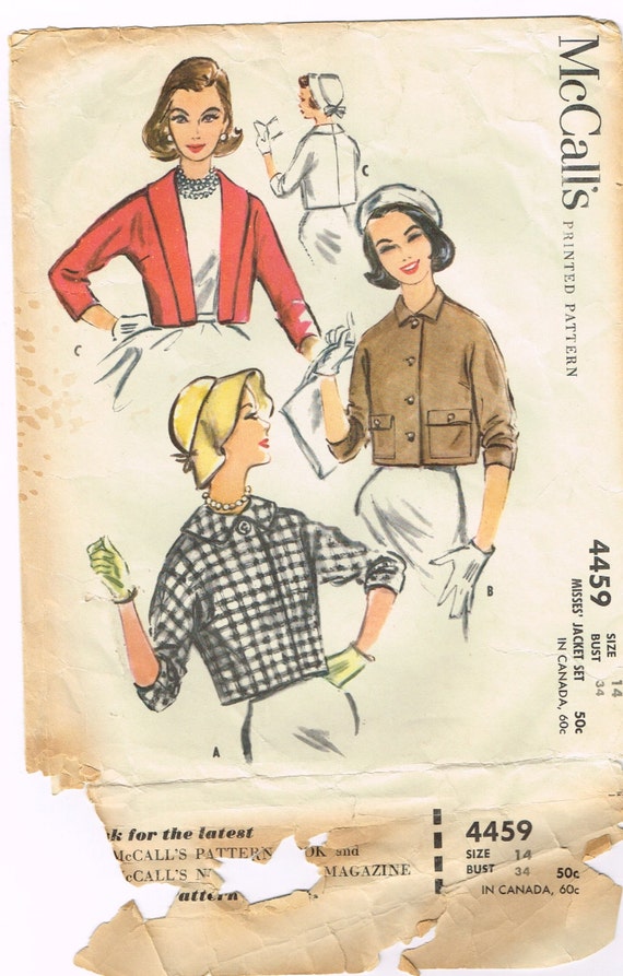 Original 1950's Women's Short  Jacket Pattern Size 14 Bust 34 McCall's 4459