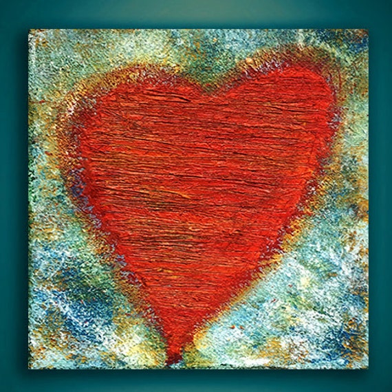 Items similar to Original Acrylic Painting - HEART ON FIRE on Etsy