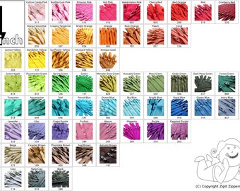 100 YKK Brand 4 Inch Zippers Mix and Match- Your Choice - Choose from 65 different light bright dark and neutral colors- Made in USA!