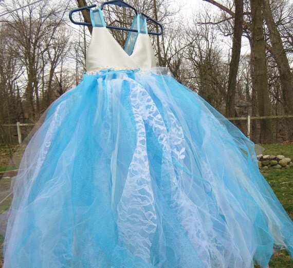 Items similar to Tulle Flower Girl Dress size 6 9 Aqua Ivory