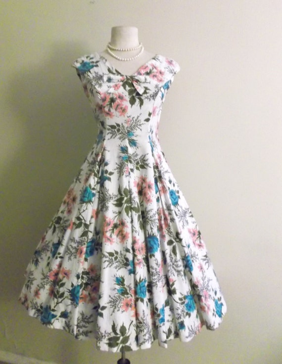 Reserved rosekimball BEAUTIFUL Gray Teal Turquoise Roses Dress