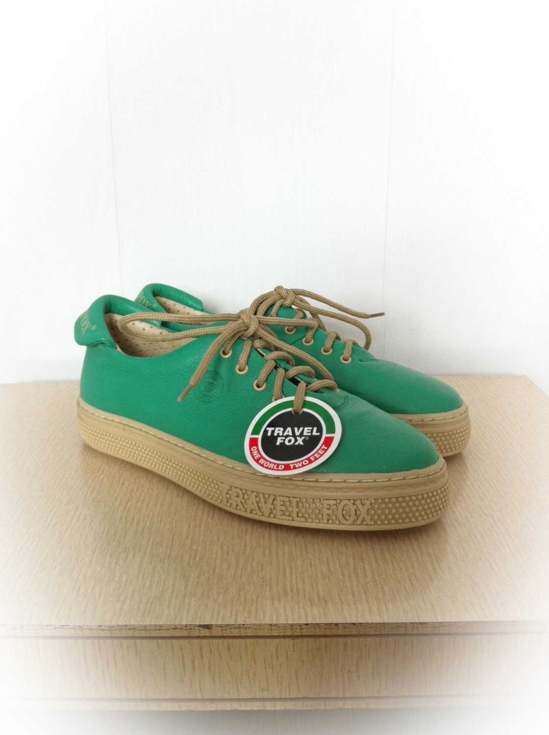 Vintage 1980s Travel Fox Shoes Green Sneakers Deadstock Euro