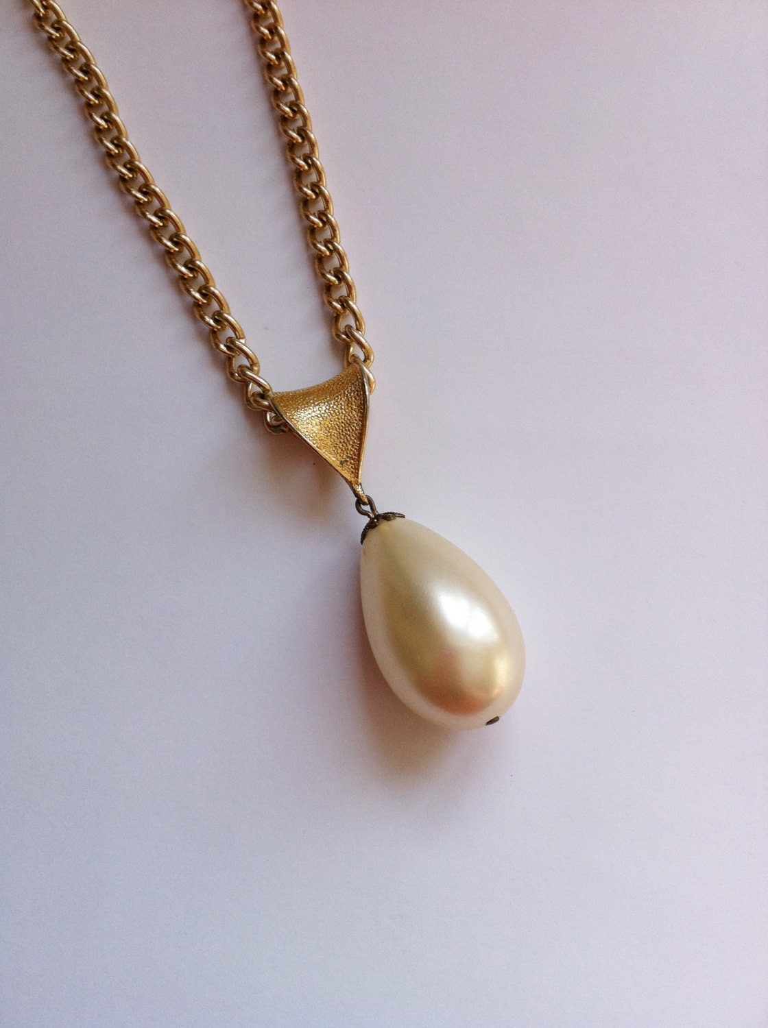 Vintage Large Faux Pearl Drop Necklace with Gold by ArtDecoDame