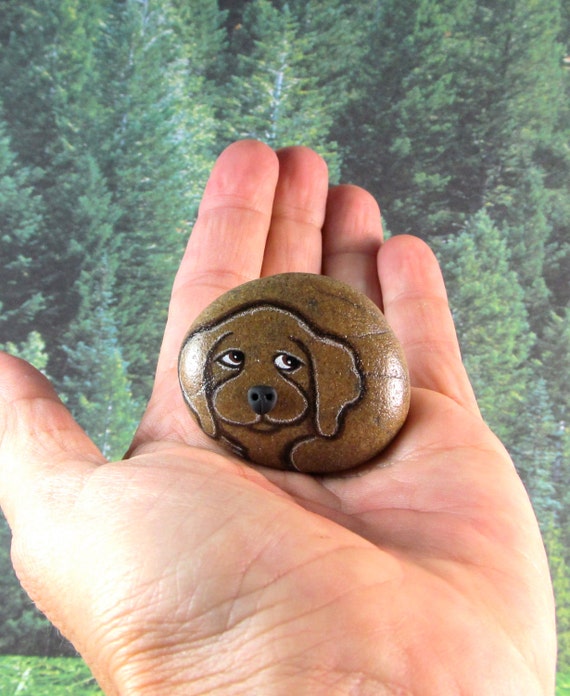 Miniature Dog. Hand Painted Rock dog . Rock Stone. Painted