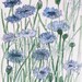 Garden Nature Art Watercolor Blue Flower Scabiosis Original Painting Laurie Rohner