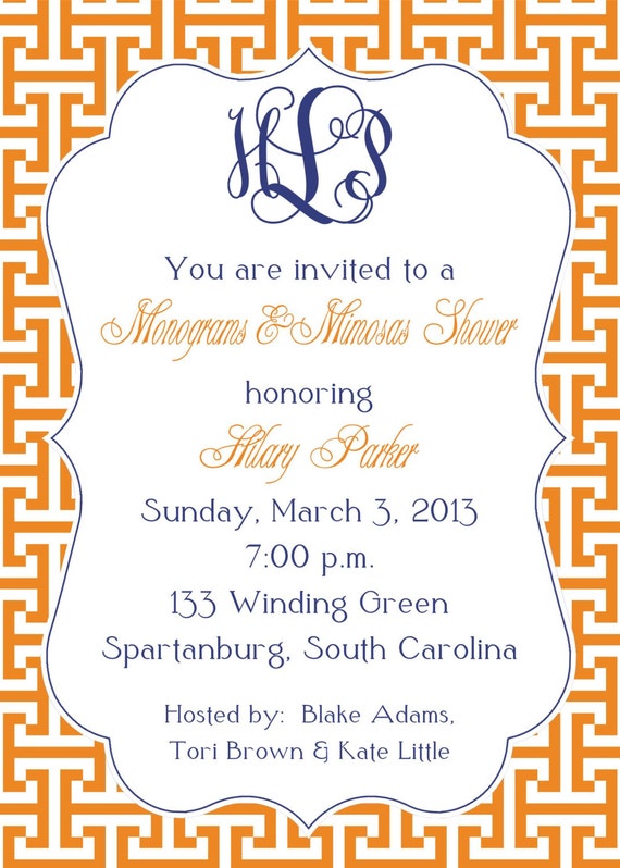 Orange Modern Invitation Rehearsal Dinner Monogram Shower or