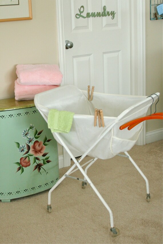 Vintage Rolling / Folding Laundry Cart clothespins washing