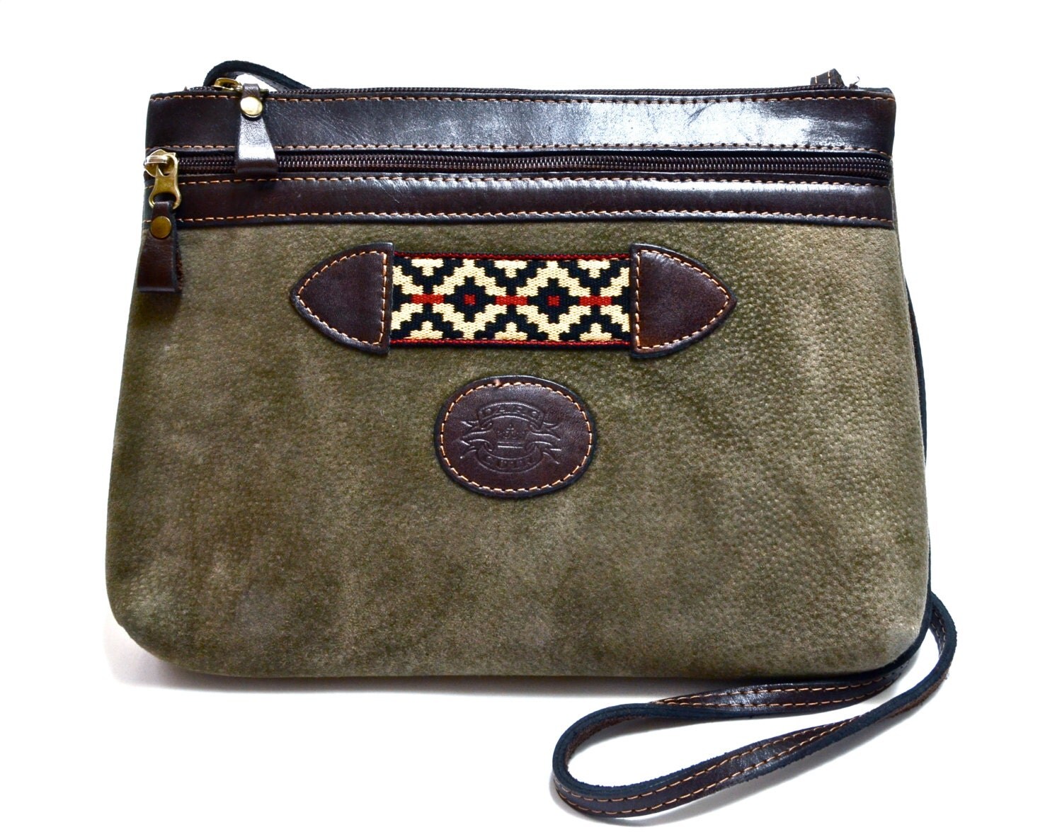 90s Grey SUEDE Purse with Mahogany Leather Trim & SOUTHWEST