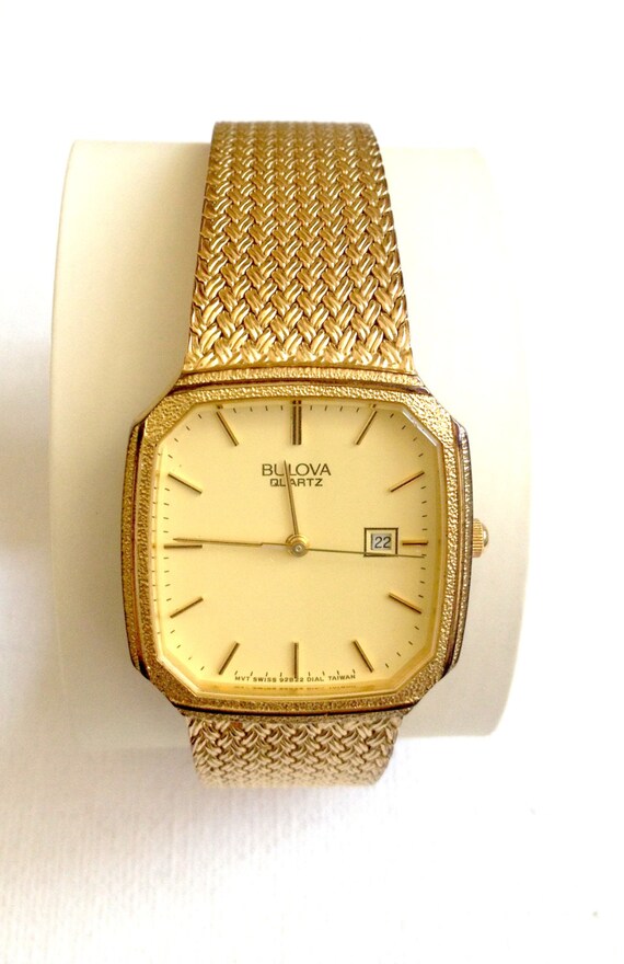 SALE...Bulova Quartz Gold Watch. Vintage 1984 by glamrox on Etsy