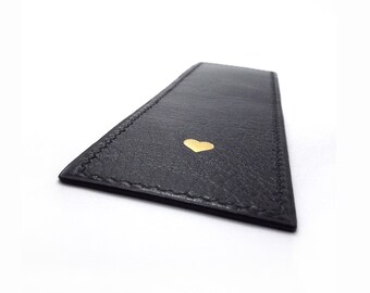 Leather Bookmark, Personalized Monogrammed Black Leather Bookmark, Hand stitched, Mothers Day, heart stamp