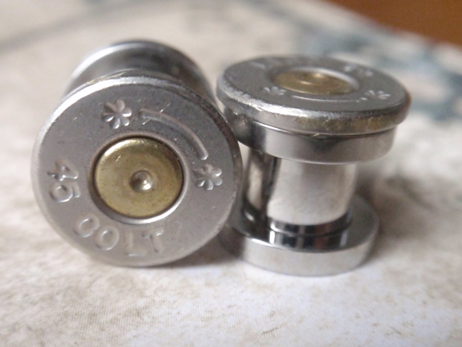 Bullet ear plugs Silver Colt 45 Bullet Plug Earrings Bullet