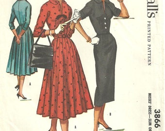 McCalls 3866 / Vintage 50s Sewing Pattern / Dress / Size 12 Bust 32