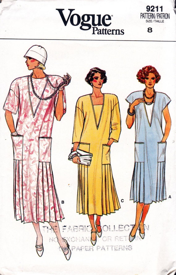pattern dress flapper vogue Pattern skirt pleated Vogue Flapper 80s Style with Dress Vintage 9211