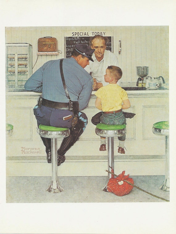 Norman Rockwell The Runaway Policeman Little Boy Running