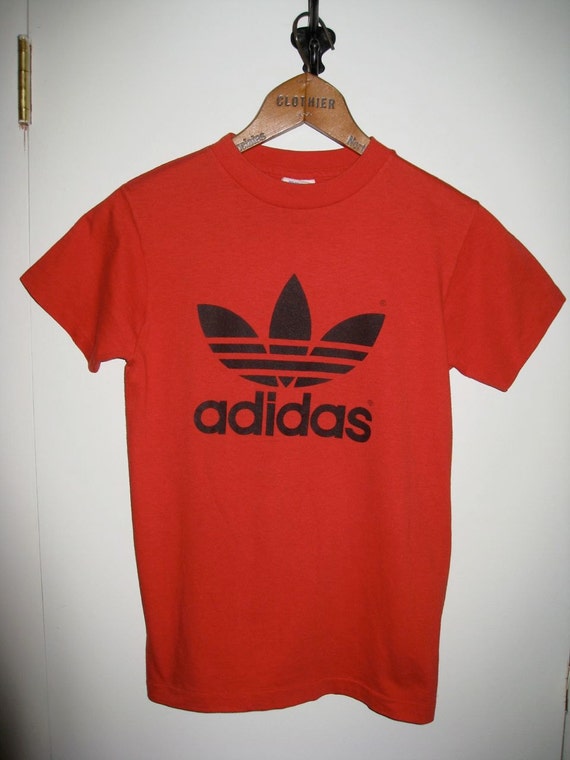 Vintage 1980's Red Adidas Trefoil Logo T-shirt size by sidvintage