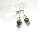 Jasper Earrings, Leopard Jasper Earrings, Spotted Tan and Black, Smoky Gray Crystal Dangle, Silver Leverback Wires