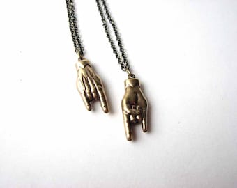 rock on necklace - devil horns hand symbol - rocker / metal jewelry - mens and unisex jewelry - CHOOSE YOUR COLOR