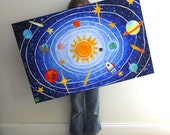 Custom Children's Art, SOLAR SYSTEM, 36x24 acrylic, personalized space painting for kids rooms or nursery decor