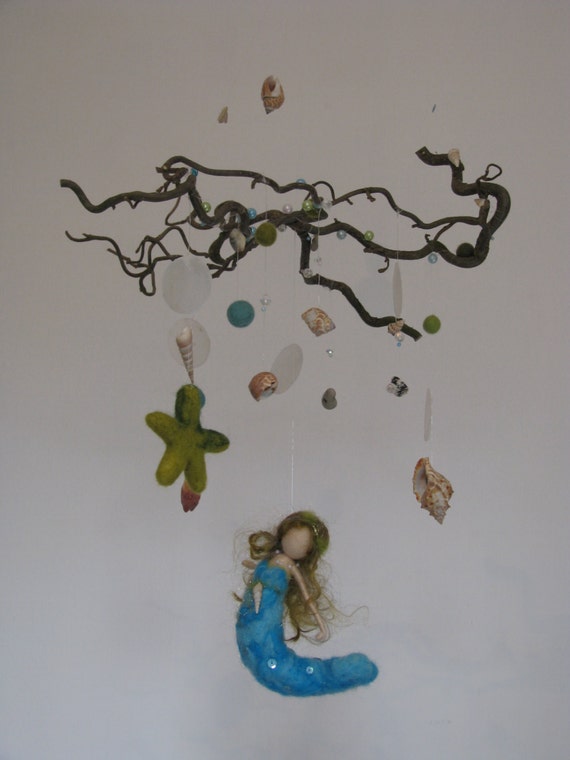 Waldorf inspired needle felted nursery mobile the mermaid