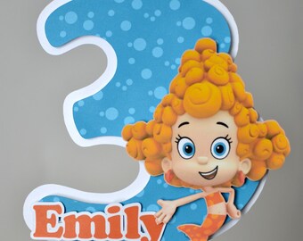 Bubble Guppies Birthday Party Cake Topper Decoration Molly, Gil, Oona, Deema, Nonny, Goby 3-D - CUSTOM Name/Age