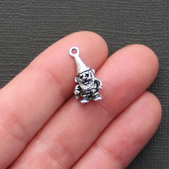 5 Gnome Charms Antique Silver Tone 3 Dimensional Cute Cute