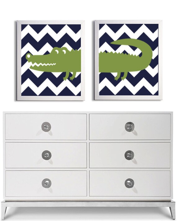 Items similar to Nursery Girl Boy Art Alligator Chevron Pottery Barn