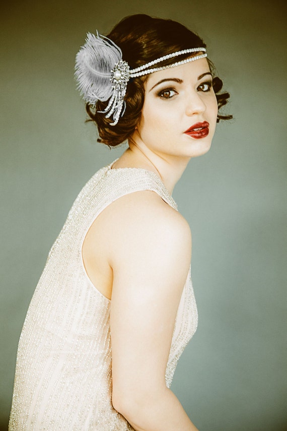 Clapet serre-tête, bandeau, postiche mariée, The Great Gatsby, plume 
