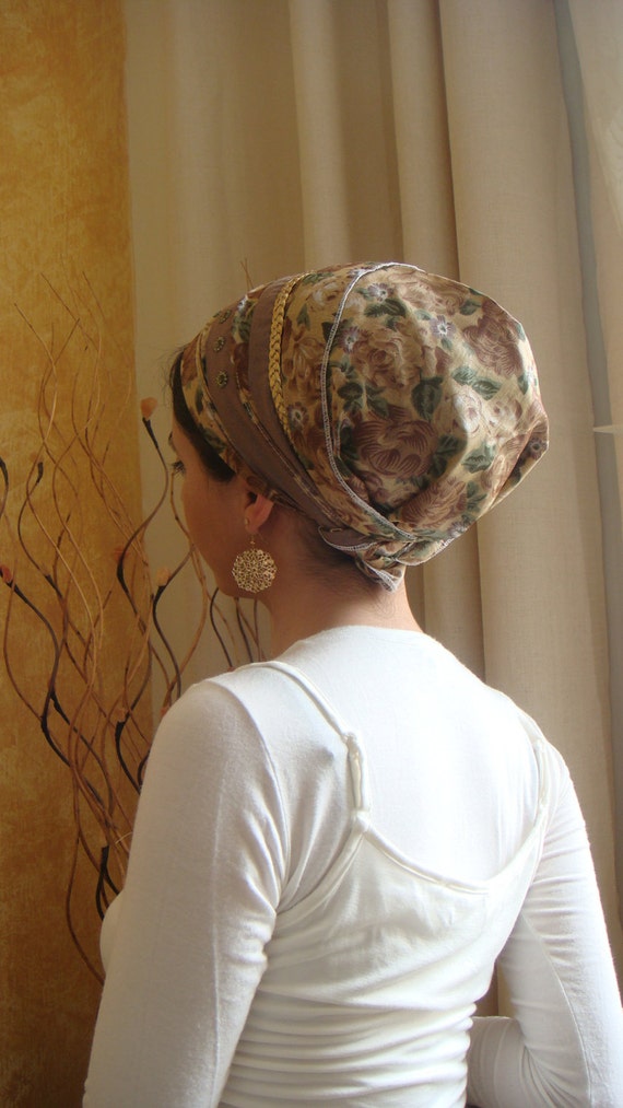apron style fancy jewish headcovering tichel headscarf