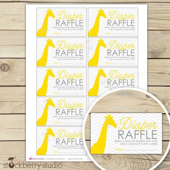 Yellow Giraffe Baby Shower Diaper Raffle Tickets - Mustard Yellow Baby Shower Games - Instant Download - Insert Cards - Chevron Baby Shower Il_570xn