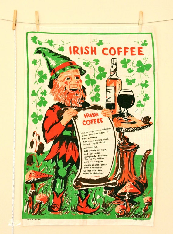 Vintage Irish Coffee Linen Tea Towel St Patricks by 