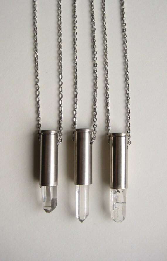 White Gold Quartz Bullet Necklace