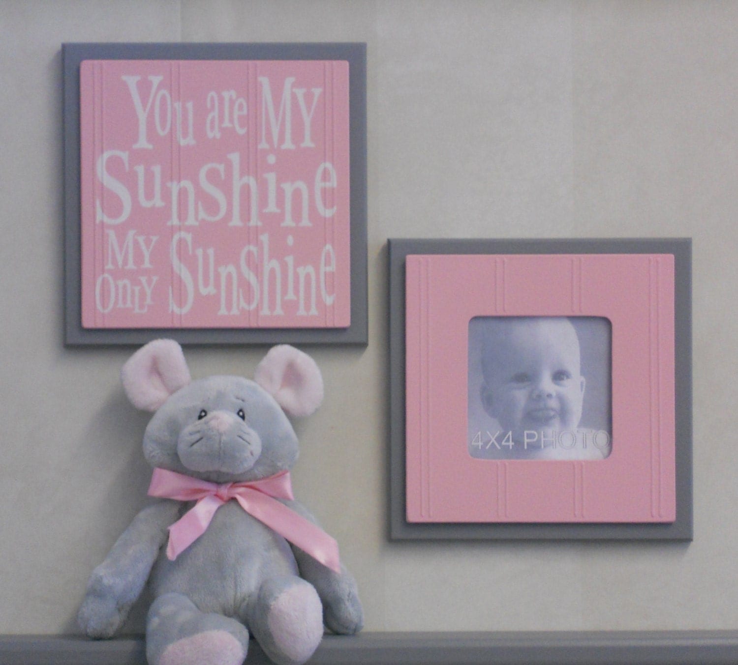 Gray and Pink Baby Nursery Wall Decor Set of 2 Photo Frame